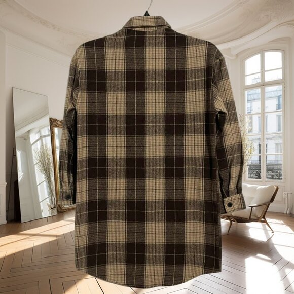 Shein Plaid Long Shirt Jacket XS | Brown Cream Check | Shacket Vibes NWOT - Picture 3 of 10
